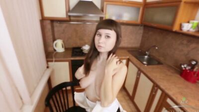 Sexy Selesta strips naked in the kitchen and masturbates to breakfast