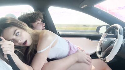 Petite stepsis Molly Little bangs her horny stepbro in a driving car - Luke Cooper is the lucky driver!
