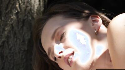 Stacy Cruz's massive natural tits bounce as she masturbates in public