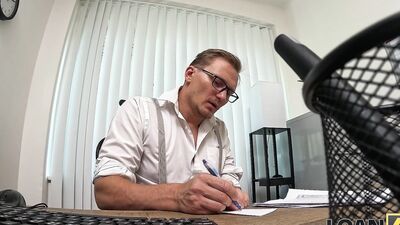 Watch this busty babe with natural tits give a hot interview & get her shaved pussy drilled in POV