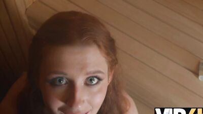 Cherry Crush gets her tight pussy warm up with a sauna POV experience