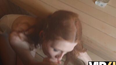 Cherry Crush gets her tight pussy warm up with a sauna POV experience
