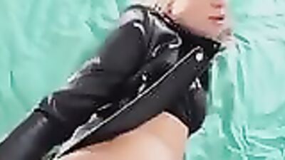 Stepmom in leather suit takes on stepson's massive cock in hot threesome action