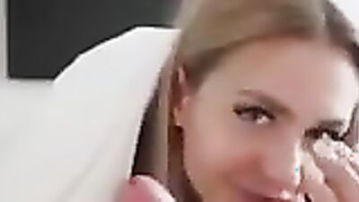 Blonde bombshells take turns deepthroating and riding one lucky dude in a wild 3some