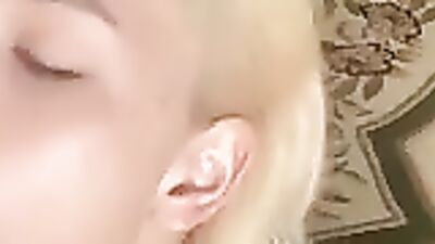 Blonde Asian babe has multiple orgasms while masturbating with dildo and handjob
