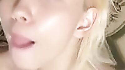 Blonde Asian babe has multiple orgasms while masturbating with dildo and handjob