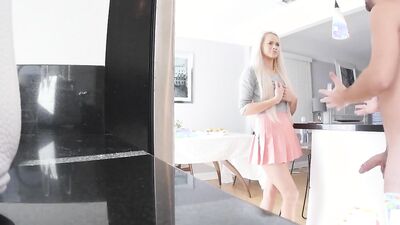 Elsa Jean gets her tight pussy drilled by her stepdad's hard cock on webcam