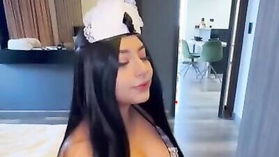 Boss Mike pounds Colombian Maid Evaa's huge tits & tight pussy with his massive cock & creampie