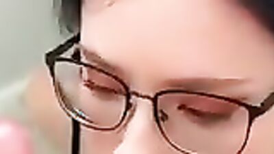 Busty Brunette in Glasses gets a hardcore POV facefuck & cumshot in glasses