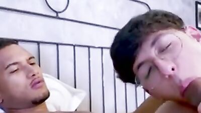 Hot babe takes a cumshot while getting her mouth and throat stuffed