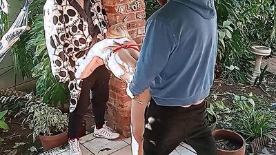 Amateur blonde babe in doggy-style pose with long hair and ass in homemade video