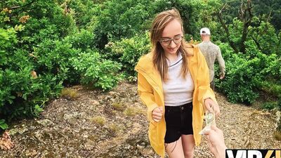 Sexy 18-year-old gets her natural tits and busty curves pounded in the forest