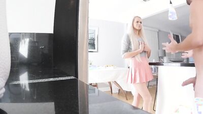 Elsa Jean's shaved pussy gets a hard pounding from Logan Pierce while unknowingly flirting with boss