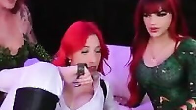 Hannah Jo gets her big tits and mouth stuffed in a hot lesbian threesome with strap-on action