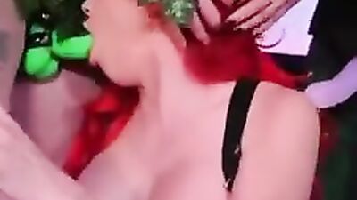 Hannah Jo gets her big tits and mouth stuffed in a hot lesbian threesome with strap-on action