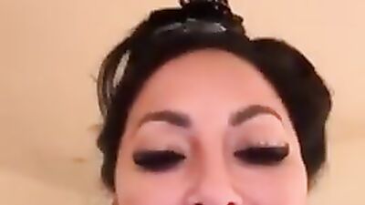 Kiara Mia gets her huge boobs drilled by a fan while he watches in awe