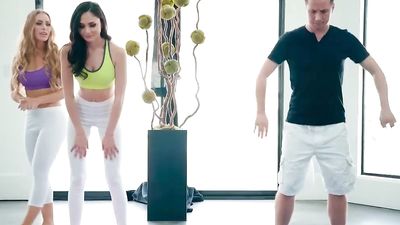 Yoga session of a guy turns into a threesome with two babes