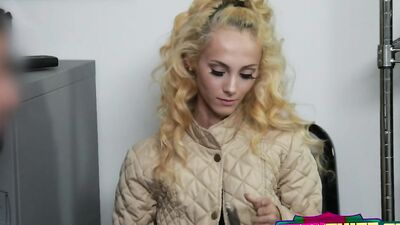 Petite blonde teen is making a hot sex deal with a horny big cock officer.