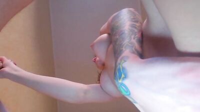 Pale-skinned girl is filming her pink pussy while giving a blowjob