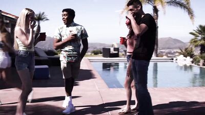 Nerdy and virgin teen bullied and fucked at pool party!