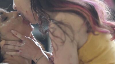 Two teen girls are including food in their lesbian sex games