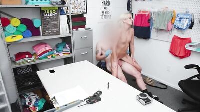 Skinny cougar is searched by a security officer before having sex with him