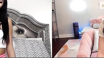 Two webcam hussies are rubbing their twats for one another during a lockdown