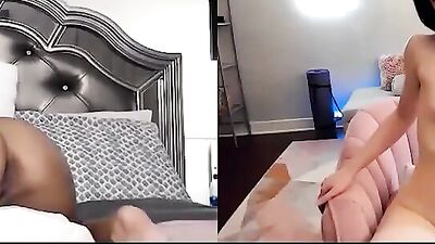 Two webcam hussies are rubbing their twats for one another during a lockdown