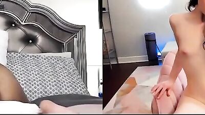 Two webcam hussies are rubbing their twats for one another during a lockdown