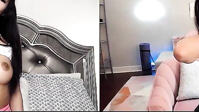 Two webcam hussies are rubbing their twats for one another during a lockdown