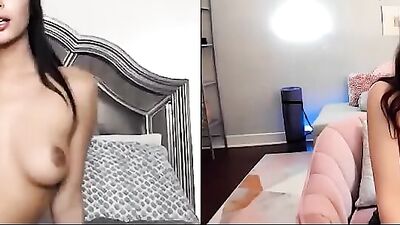 Two webcam hussies are rubbing their twats for one another during a lockdown