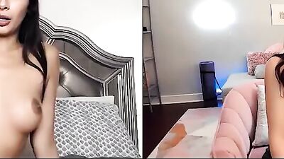 Two webcam hussies are rubbing their twats for one another during a lockdown