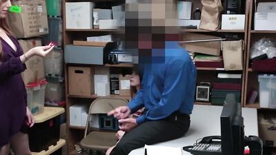 Two babes are sucking off two security officers in a warehouse