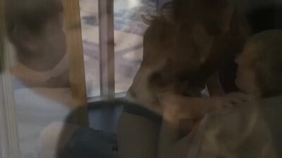 Brunette girl gives a hot blowjob to a blonde boy before having sex