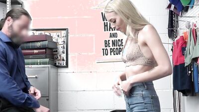 Blonde shoplifter was asked to get nude and was banged by a long-haired mall cop