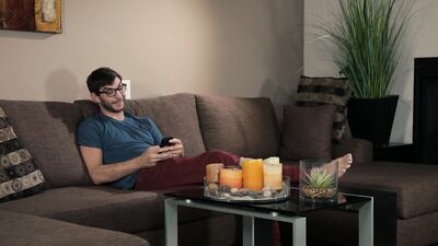 Nerdy guy gets a massage and a blowjob from a hot blonde