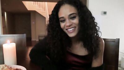 Curly-haired Latina adores riding a big white cock like a cowgirl