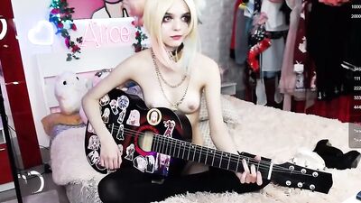 Goth blonde is all alone and playing with her sex toys
