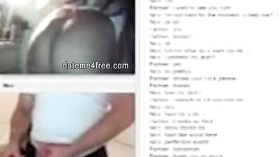 Amateur ebony cougar is teasing a white bloke with her boobs while he's masturbating
