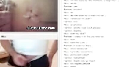 Amateur ebony cougar is teasing a white bloke with her boobs while he's masturbating