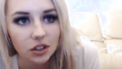 Naughty amateur blonde will suck her big dildo before stuffing it up her cunny