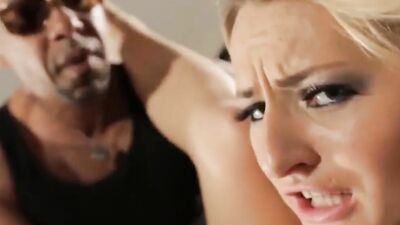 Curvy blonde vixen has her muff pounded by a black man and his BBC