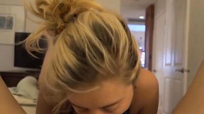 POV footjob and a blowjob from a slutty amateur blonde wife