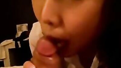 POV Asian babe is putting her partner to sleep via gentle cock sucking