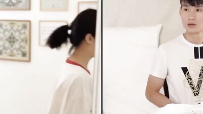 Cute Chinese girl gently licks the cock before taking it up her cunny