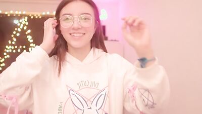 Sweet nerdy girl with glasses is about to put on a masturbation show for you