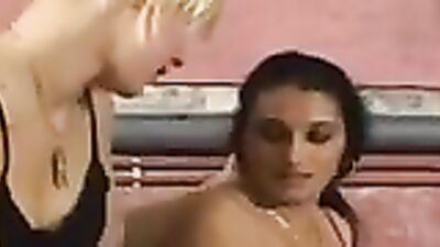 Lesbian blonde and thick Latina MILF are playing sex games with their butts