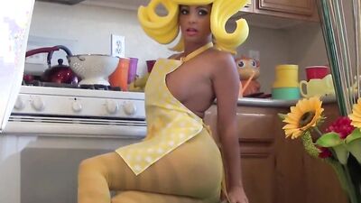 Funny cosplay and a little bit of solo pussy masturbation in the kitchen