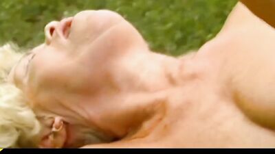 Granny gets her hairy muff rammed hard by a horny man outdoors