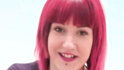 Pink-haired teen slut is ready to make her first porn video